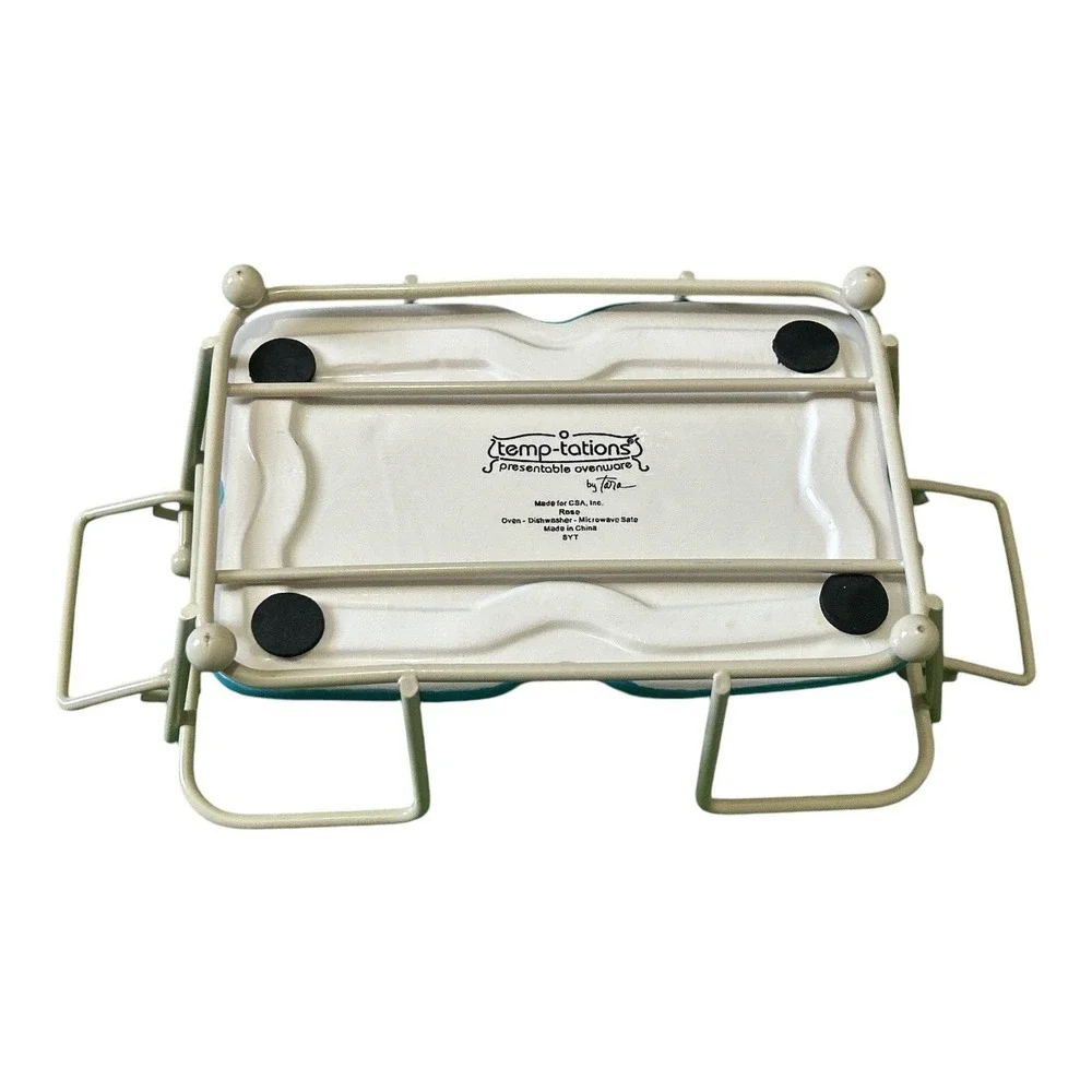Temp-Tations Presentable Ovenware By Tara Roses 1Qt Loaf Pan W/Trivet Rack & Lid